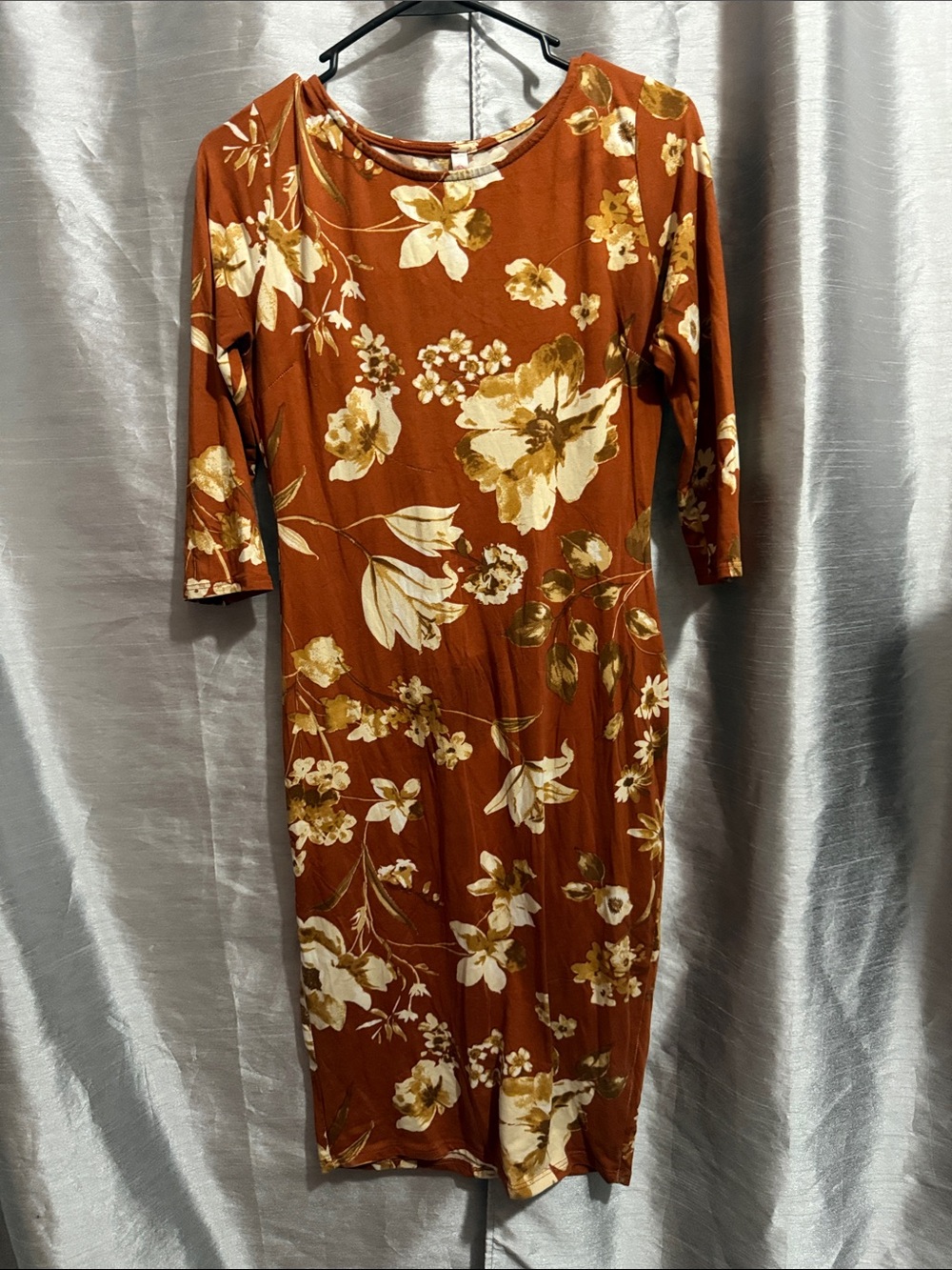 Got Style Rust Floral Midi Dress with Cream & Gold Blooms